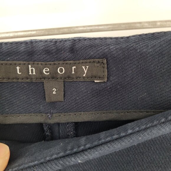 Theory womens 2 navy blue Belisa 2 scroll dart detail stretch trouser pant - Picture 3 of 11